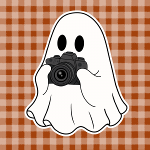 Cute ghost photographer Halloween car air freshener, autumn spooky accessory for photographers and camera lovers everywhere.